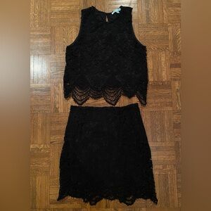 She + Sky Black Lace Sleeveless Top & Mini Skirt Set